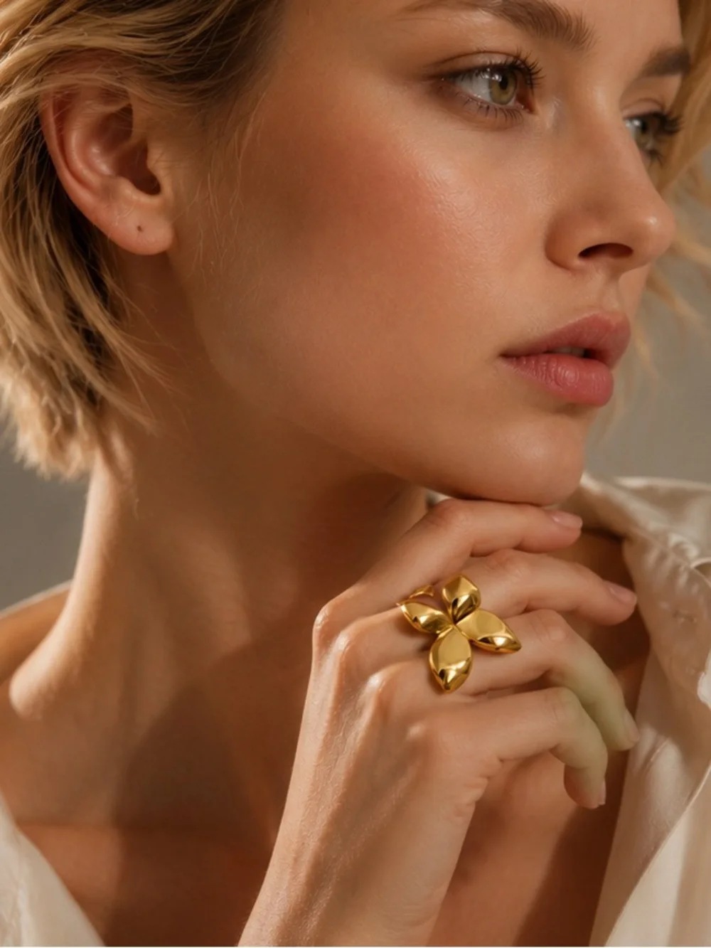 Anthropologie Polished Gold color Petal Ring